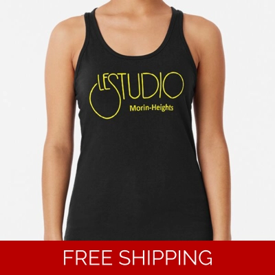 Woman A Black Racerback Le Studio Tank Top Yellow logo MH